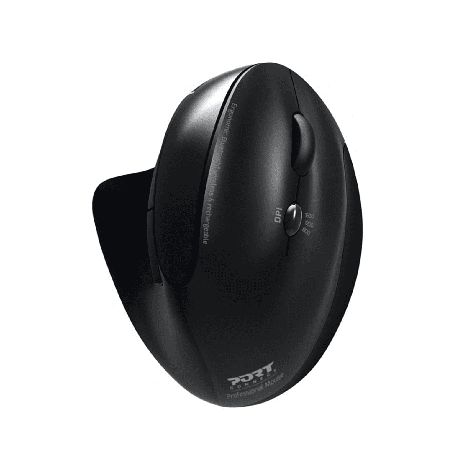 Port Connect Black Ergonomic Rechargeable Bluetooth Mouse — image 1