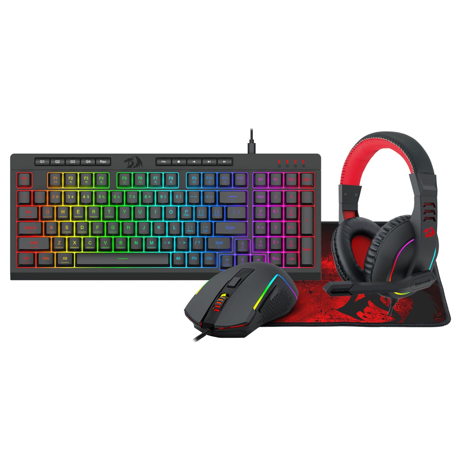 Redragon 4-in-1 Keyboard | Mouse | Mousepad | RGB Headset Gaming Combo — image 1