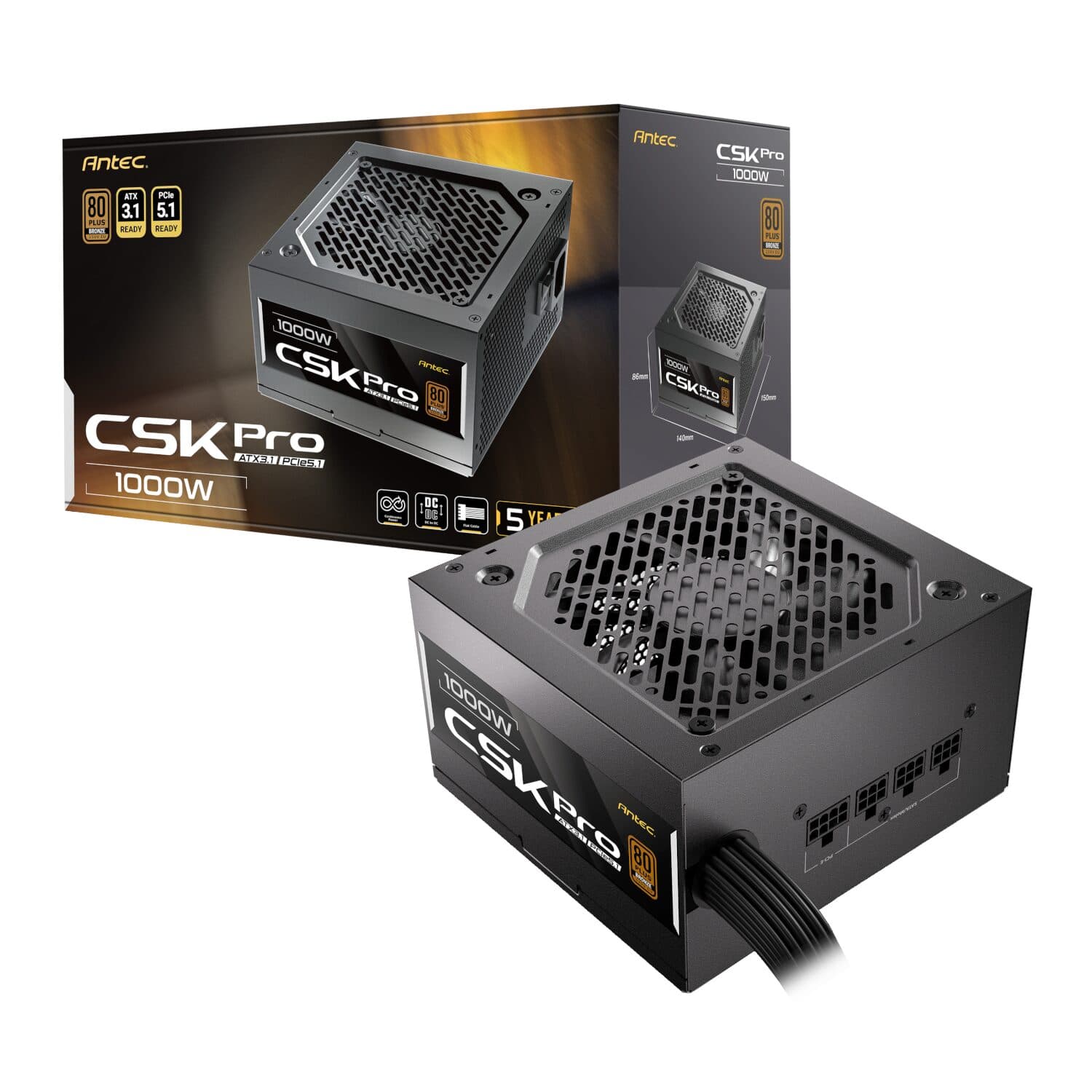 Antec CSK1000 PRO ATX3.1 Semi-Modular 1000W Power Supply (80 PLUS Bronze, PCIe 5.1, ATX 3.1 Certified) — image 1