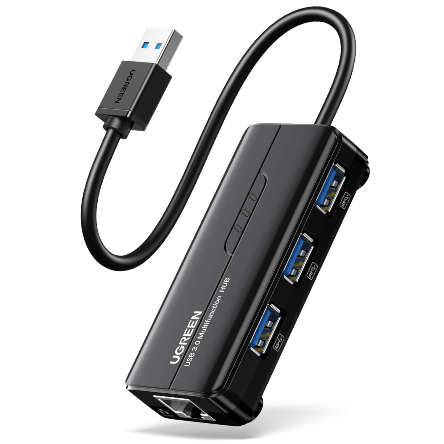 UGREEN USB Type-A Male to Ethernet Adapter with 3-Port USB Hub – Black — image 1