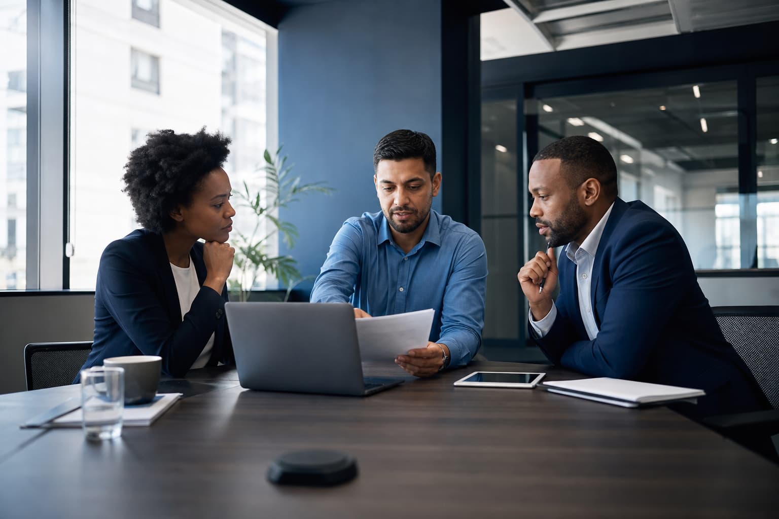 Enterprise IT procurement team reviewing technology requirements and supplier quotes