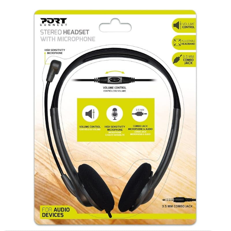 Port Stereo Headset with Mic with 1.2m Cable|1 x 3.5mm|Volume Controller - Black — image 1