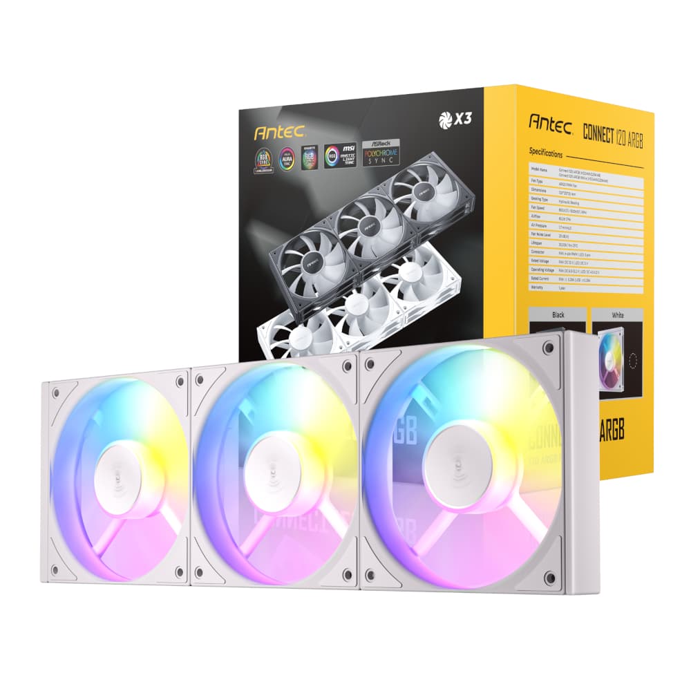 Antec Connect 120 ARGB PWM Fan 3 Pack - White — image 1