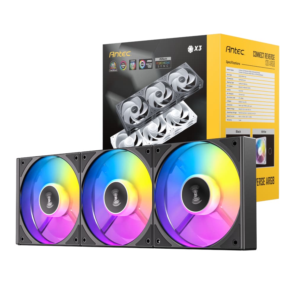 Antec Connect 120 Reverse ARGB PWM Fan 3 Pack - Black — image 1