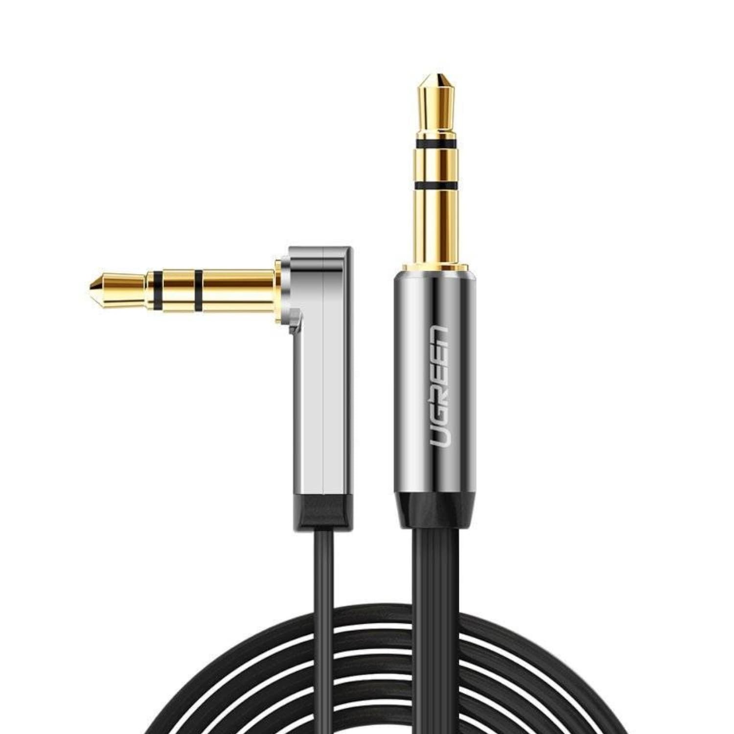 UGREEN AV119 Right-angled 3.5mm Flat Aux Cable 2m - Black/Silver — image 1
