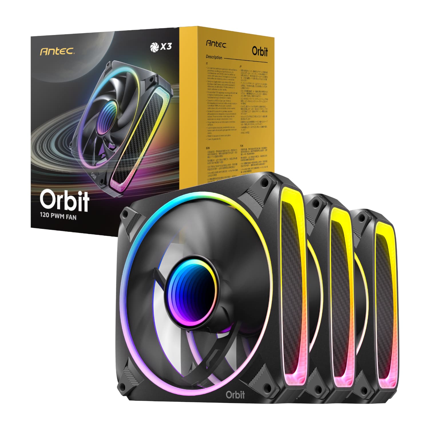 Antec ORBIT PWM 120mm ARGB Fan 3 Pack - Black — image 1