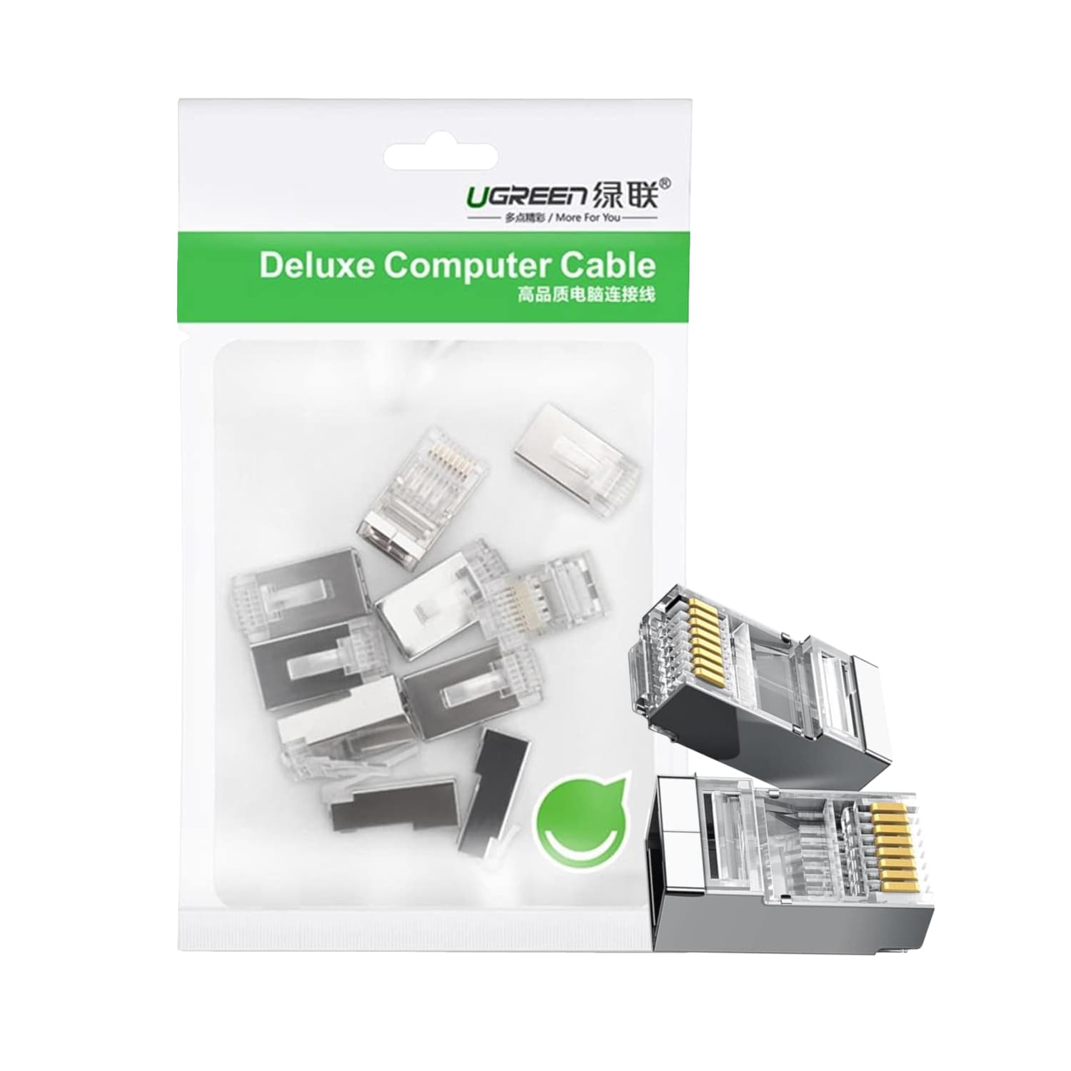 UGREEN NW111 RJ45 Cat6 Ethernet Network Head 100 Pack - Silver/Transparent — image 1