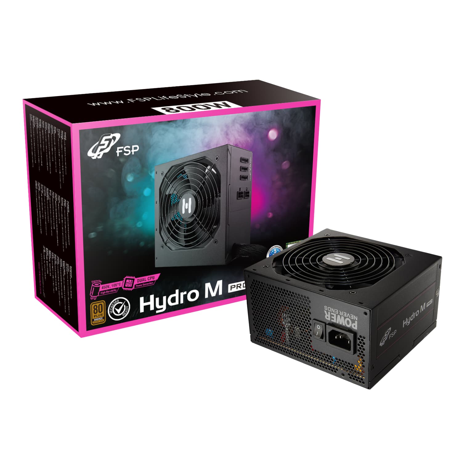 FSP Hydro M Pro 800W 80PLUS Bronze Gen5 Semi-modular Power Supply — image 1