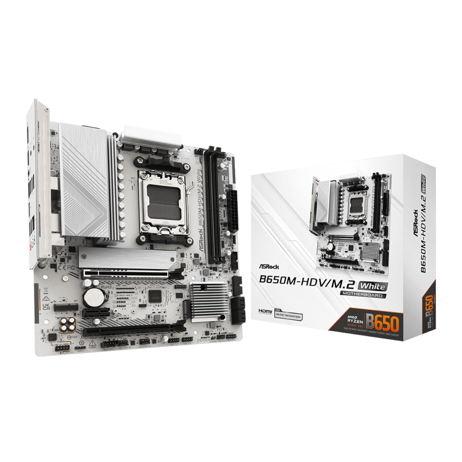 ASRock B650M-HDV/M.2 AM5 Micro-ATX Motherboard - White — image 1
