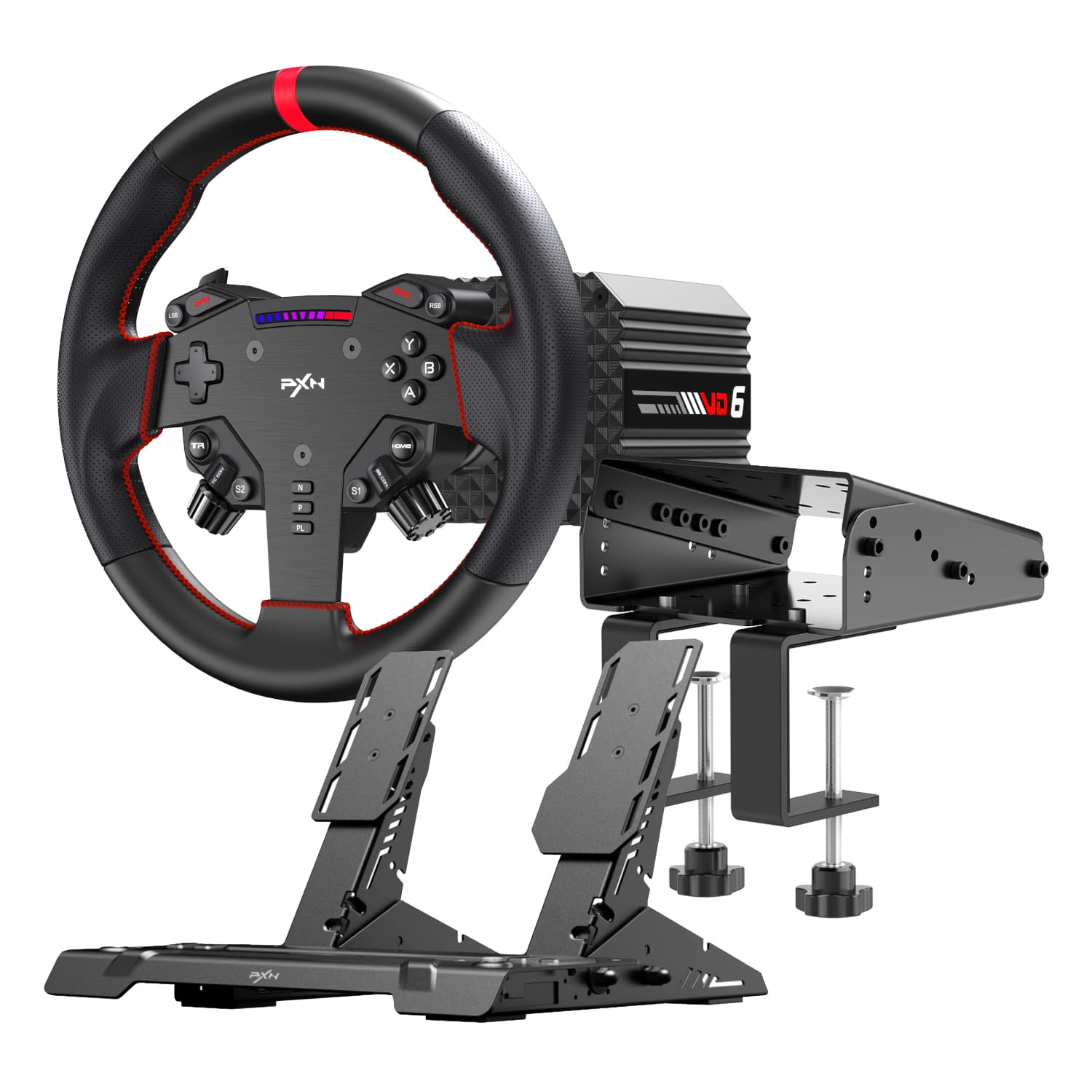 PXN VD6 Direct Drive Sim Racing Wheel | PD-HM Dual Pedal | Z9 Clamp Bundle — image 1