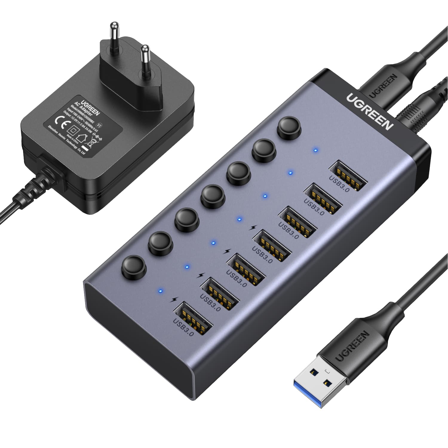 UGREEN 7 in 1 USB 3.0 Hub-Grey — image 1