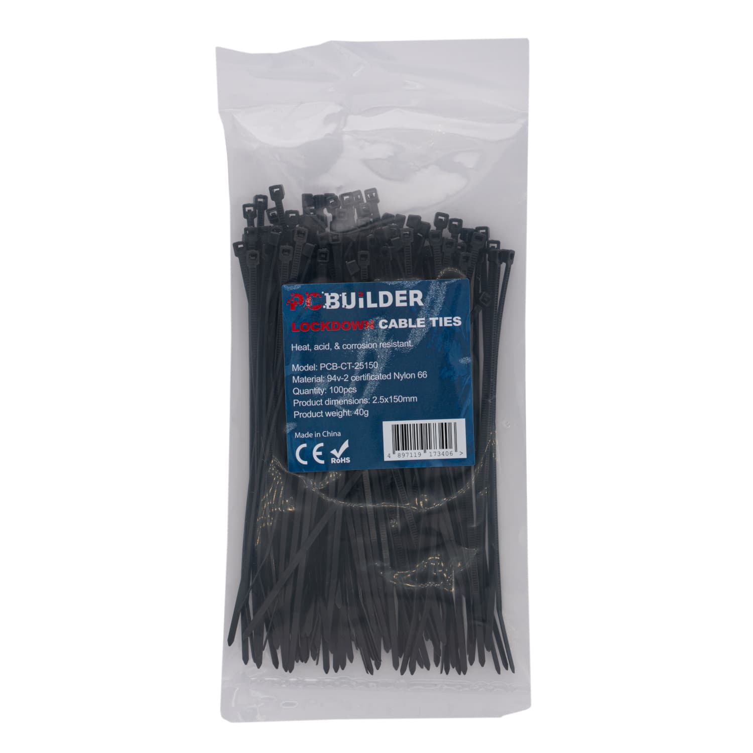 PCBuilder LOCKDOWN 150mm Cable Ties (100 pcs) - Black — image 1