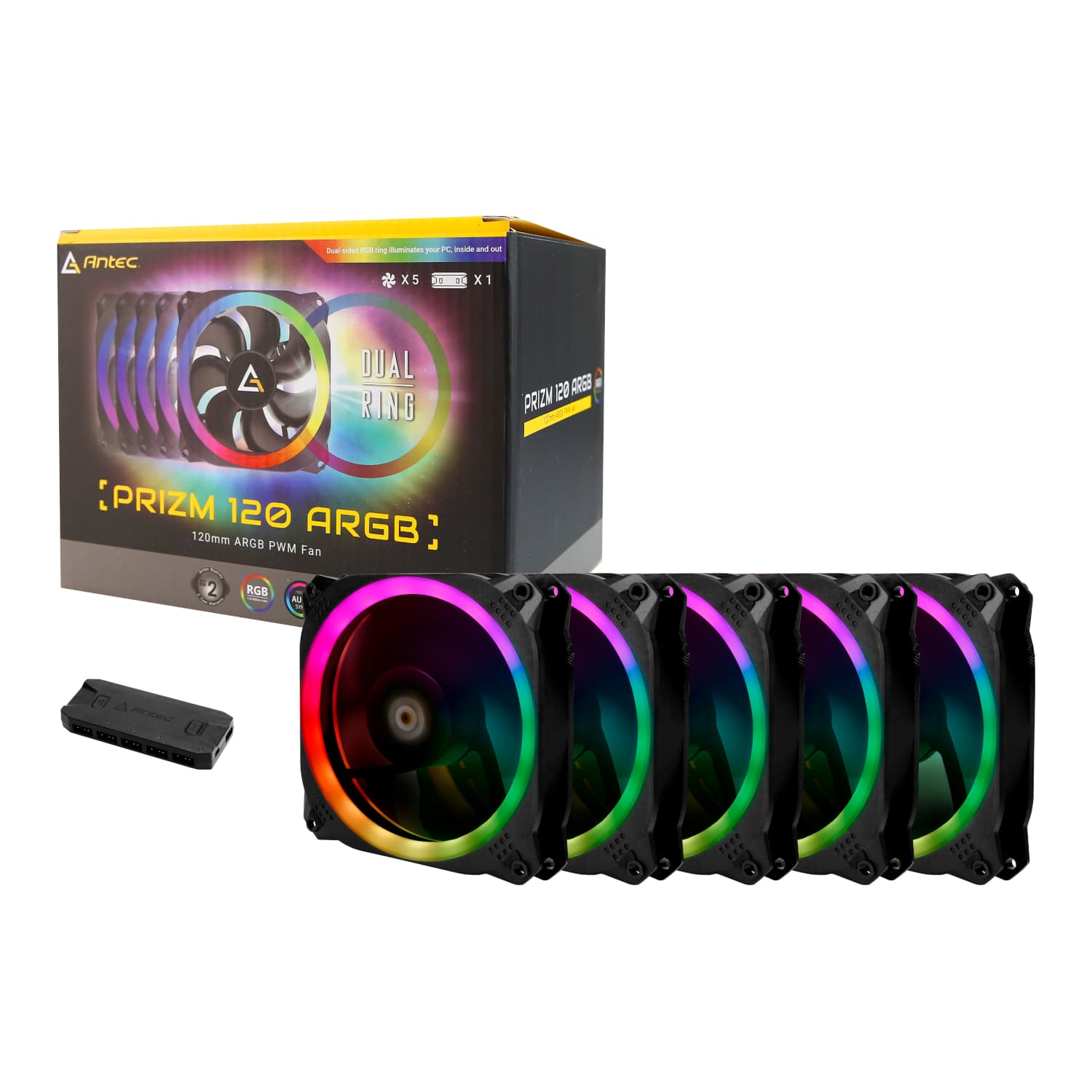 Antec Prizm 120 ARGB Case Fan 5 Pack + Controller - Black — image 1