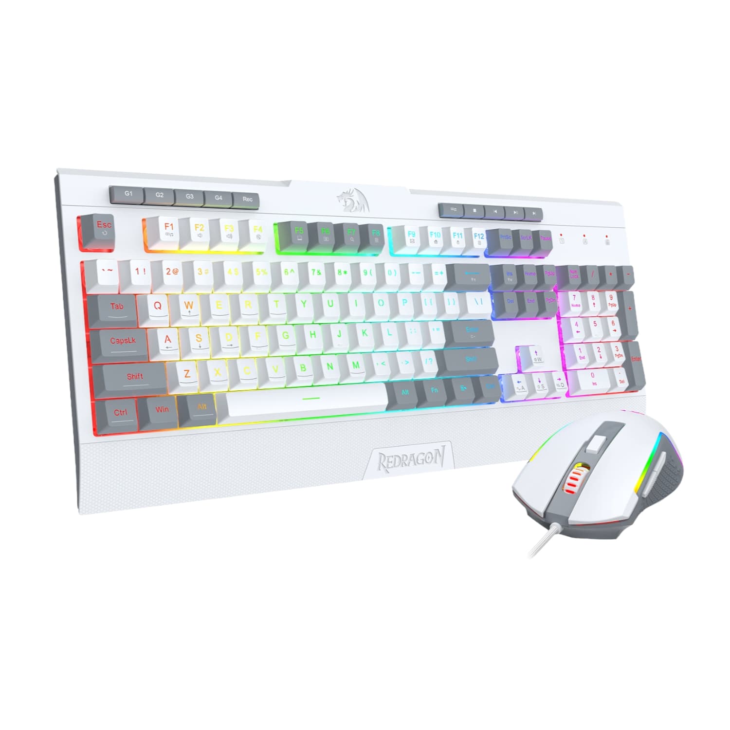 Redragon S151 Wired RGB Gaming Keyboard and Mouse Combo - White and Grey — image 1