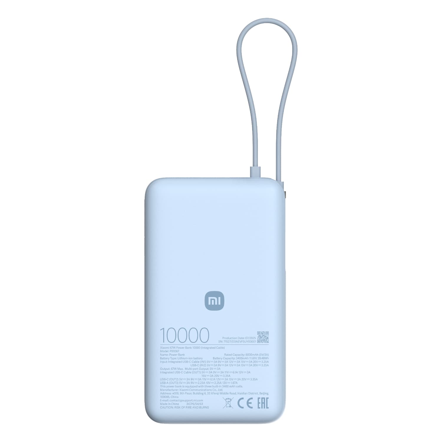 Xiaomi 67W Power Bank 10000mAh (Integrated Cable) - Ice Blue — image 1
