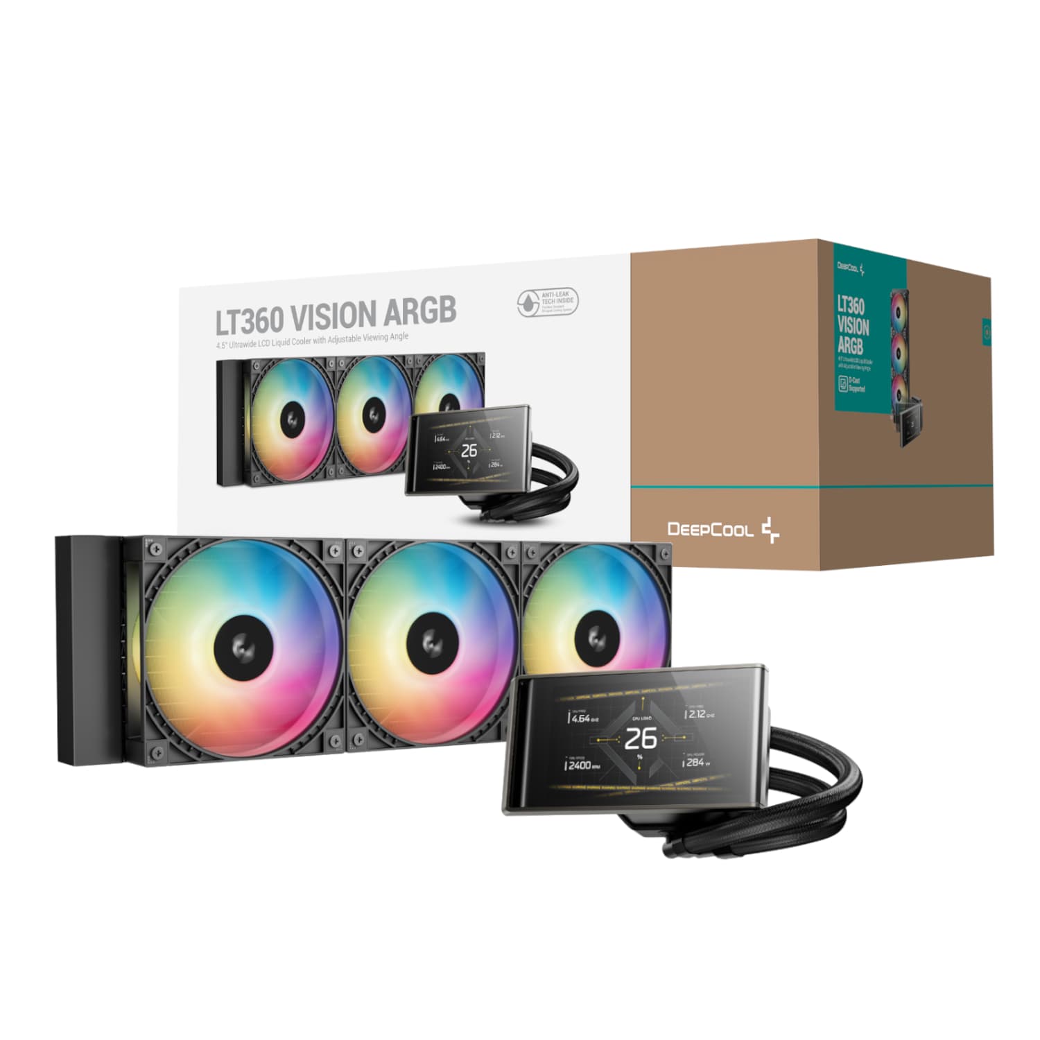 DeepCool LT360 VISION ARGB 4.5" LCD All-in-one CPU Liquid Cooler - Black — image 1