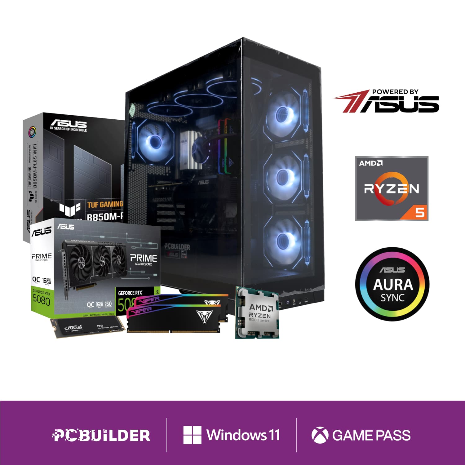 PCBuilder Ryzen 7 9850X3D ODYSSEY Windows 11 Gaming PC — image 1