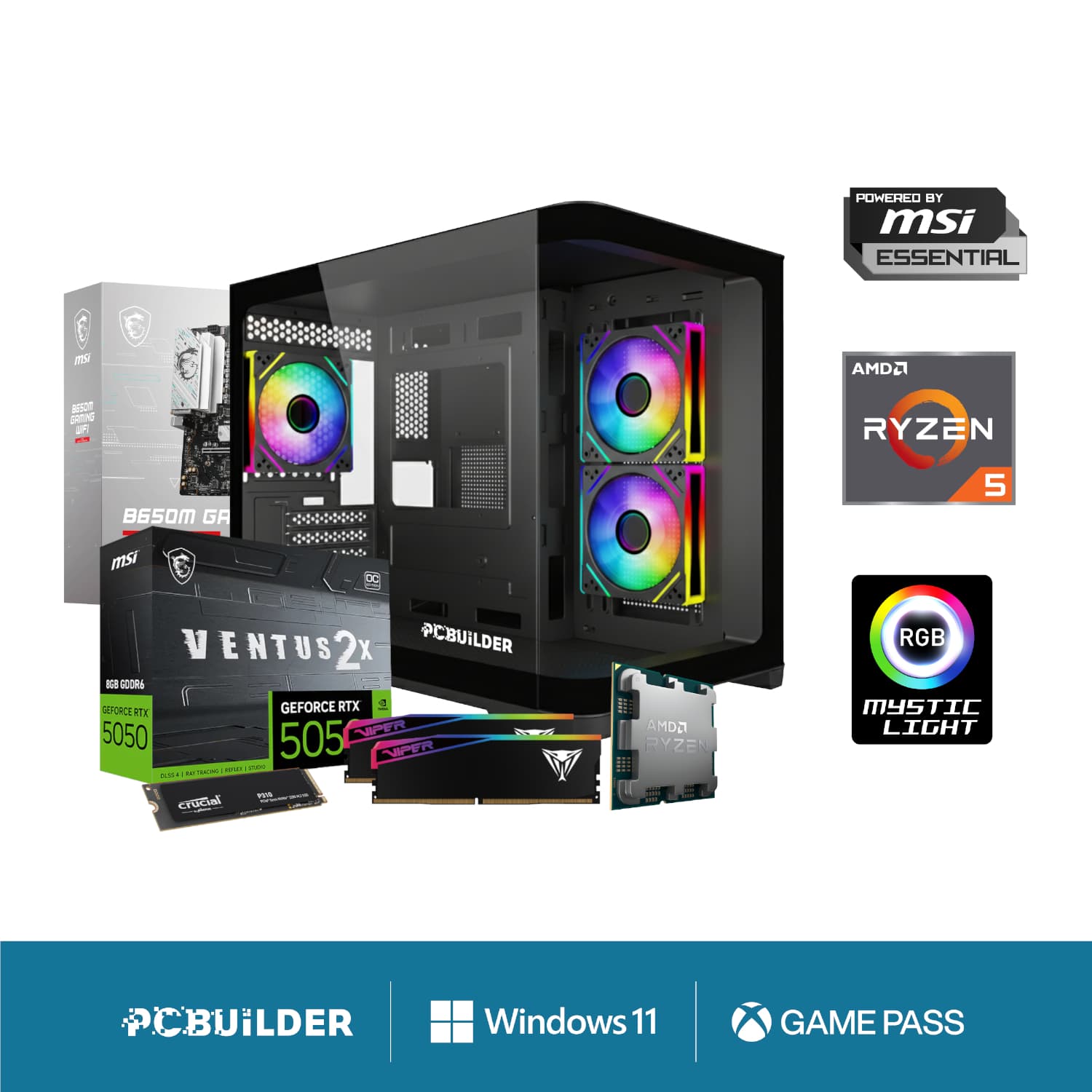 PCBuilder Ryzen 5 8400F RECON Windows 11 Gaming PC — image 1